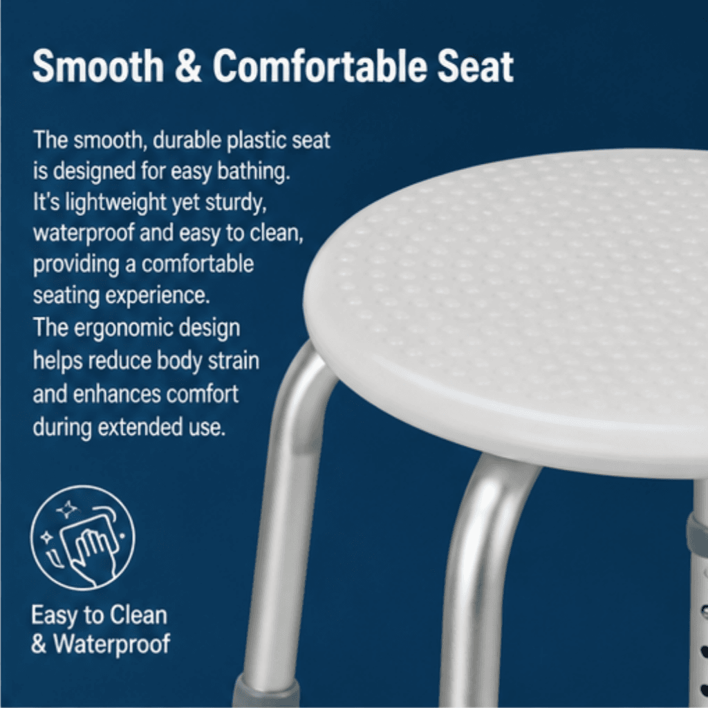 AndCare China Real Factory AC343L round-seat aluminum stool for shower room Bath Stool Amazon Hot Selling Supplier OEM Wholesale ISO 13485 CE FDA