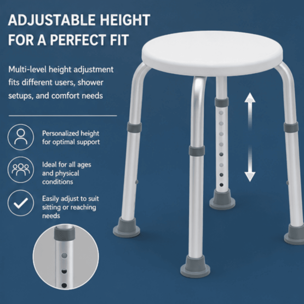 AndCare China Real Factory AC343LW adjustable height leg structure Bath Stool Amazon Hot Selling Supplier OEM Wholesale ISO 13485 CE FDA