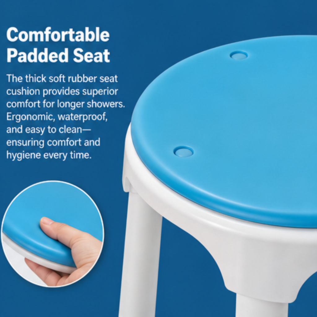 AndCare China Real Factory AC345 blue rotating storage basket detail Bath Stool Amazon Hot Selling Supplier OEM Wholesale ISO 13485 CE FDA