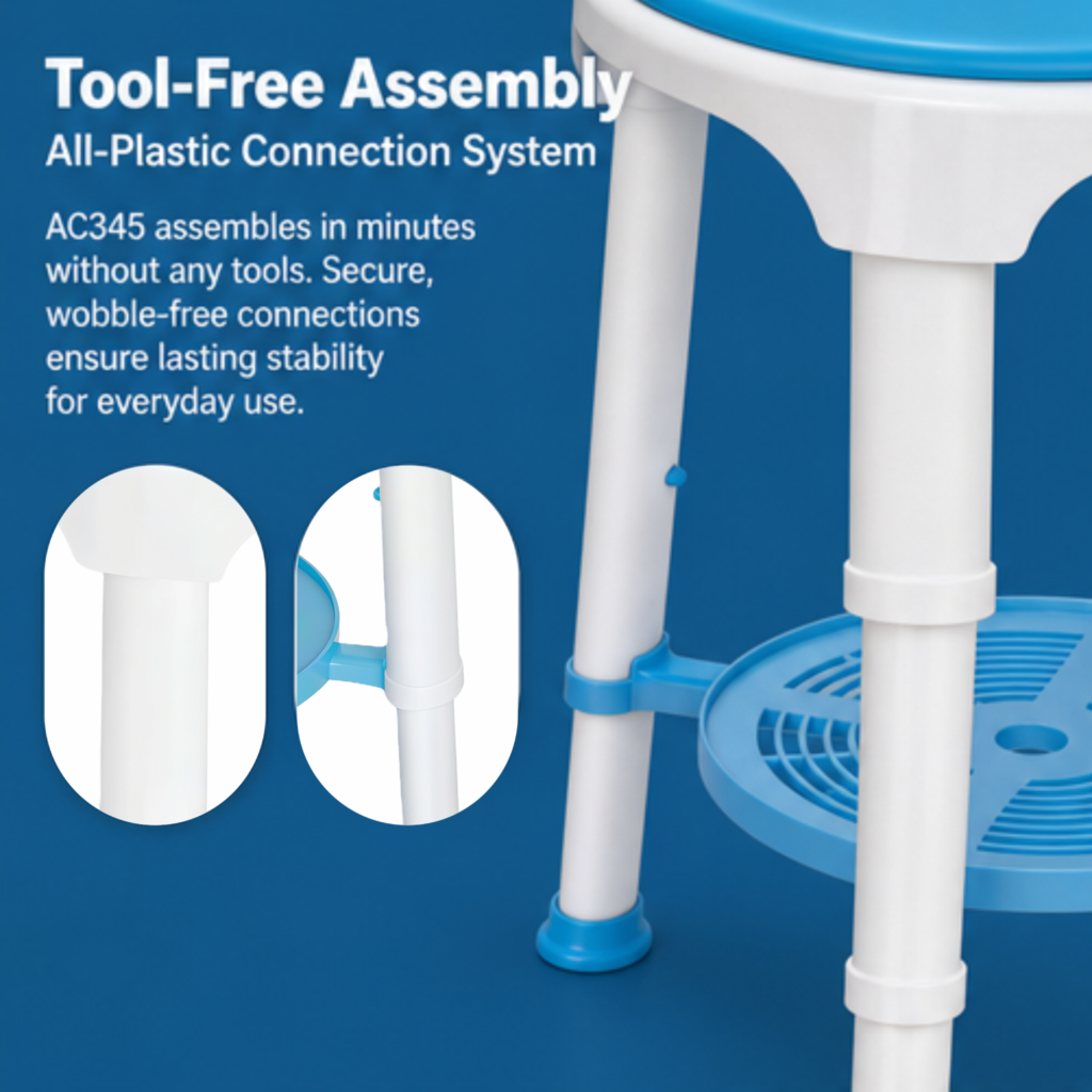 AndCare China Real Factory AC345 stable four-leg base structure Bath Stool Amazon Hot Selling Supplier OEM Wholesale ISO 13485 CE FDA