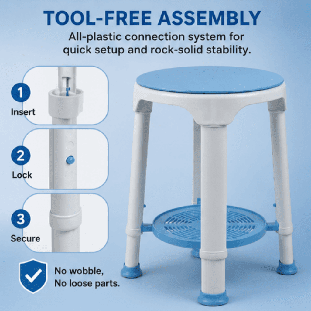 AndCare China Real Factory AC3451 integrated storage tray layer Bath Stool Amazon Hot Selling Supplier OEM Wholesale ISO 13485 CE FDA