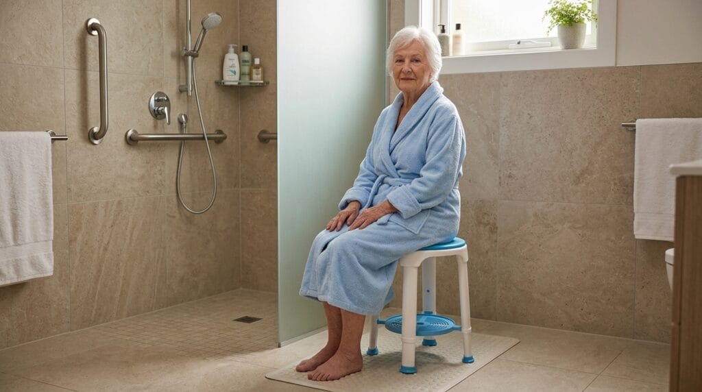 AndCare China Real Factory AC3451 swivel bath stool in narrow shower space Bath Stool Amazon Hot Selling Supplier OEM Wholesale ISO 13485 CE FDA