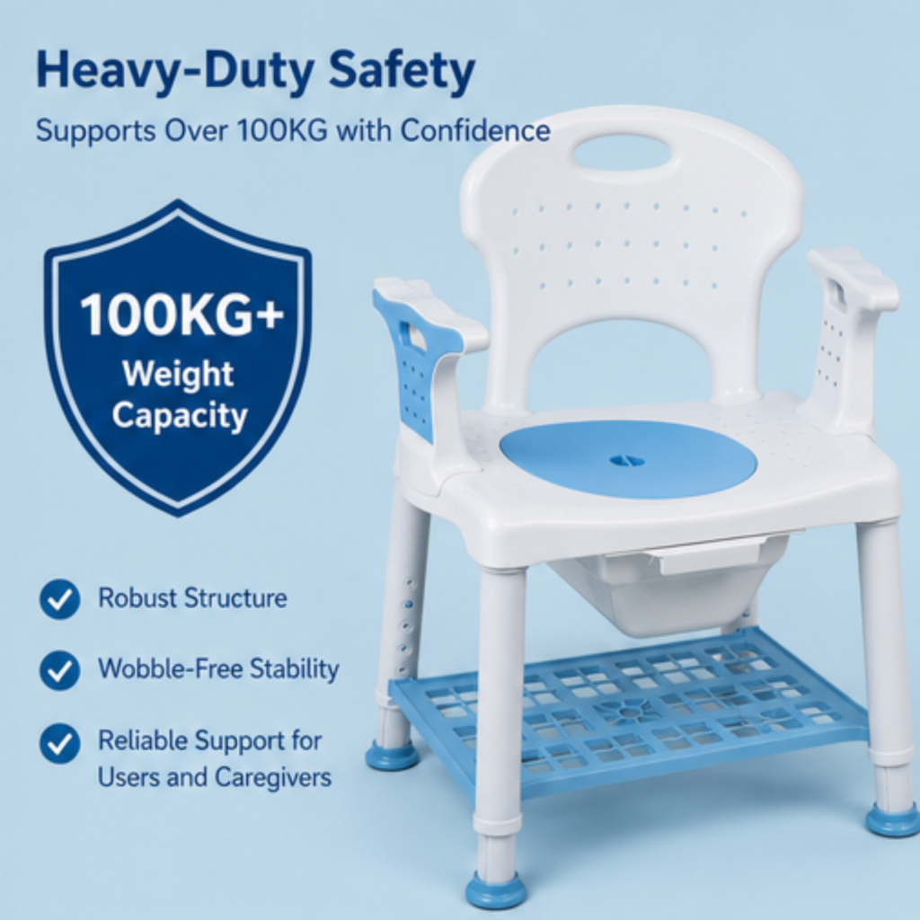 AndCare China Real Factory AC3452 integrated storage rack All-Plastic Shower and Commode (with Bucket & Storage) Amazon Hot Selling Supplier OEM Wholesale ISO 13485 CE FDA