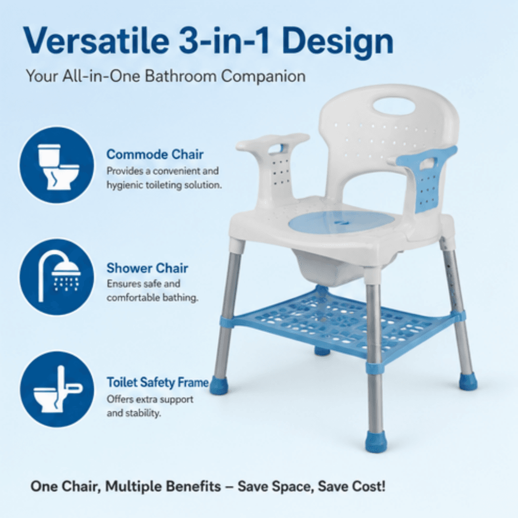 AndCare China Real Factory AC3452L aluminum shower commode chair side Aluminum Shower and Commode (with Bucket & Storage) Amazon Hot Selling Supplier OEM Wholesale ISO 13485 CE FDA