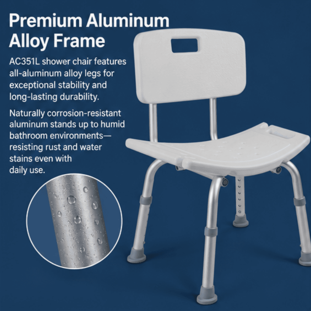 AndCare China Real Factory AC351L curved ergonomic seat surface Bath Stool Amazon Hot Selling Supplier OEM Wholesale ISO 13485 CE FDA