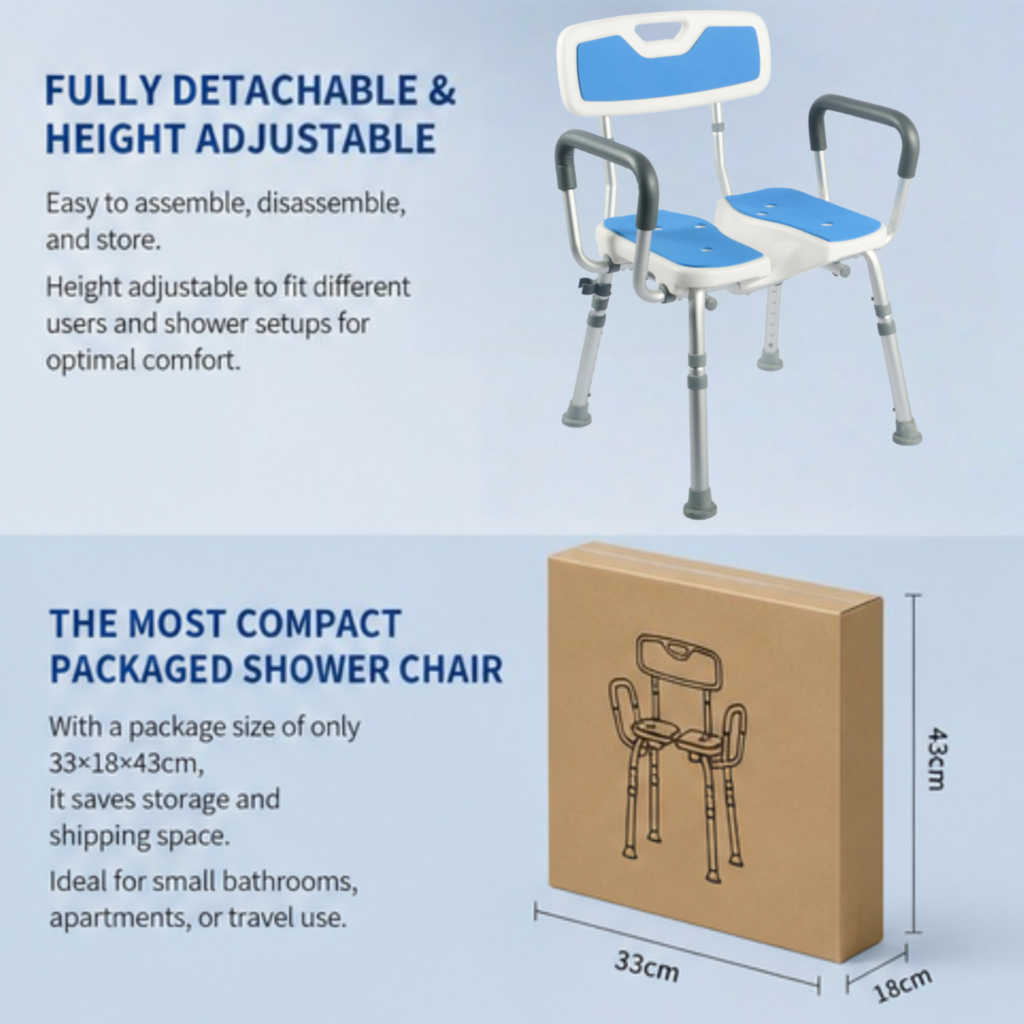 AndCare China Real Factory AC355LK aluminum bath chair with armrests and backrest Bath Chair Amazon Hot Selling Supplier OEM Wholesale ISO 13485 CE FDA