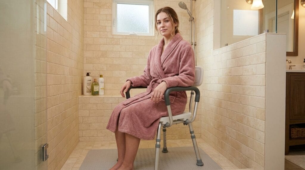 AndCare China Real Factory AC355LK caregiver assisting patient on bath chair Bath Chair Amazon Hot Selling Supplier OEM Wholesale ISO 13485 CE FDA