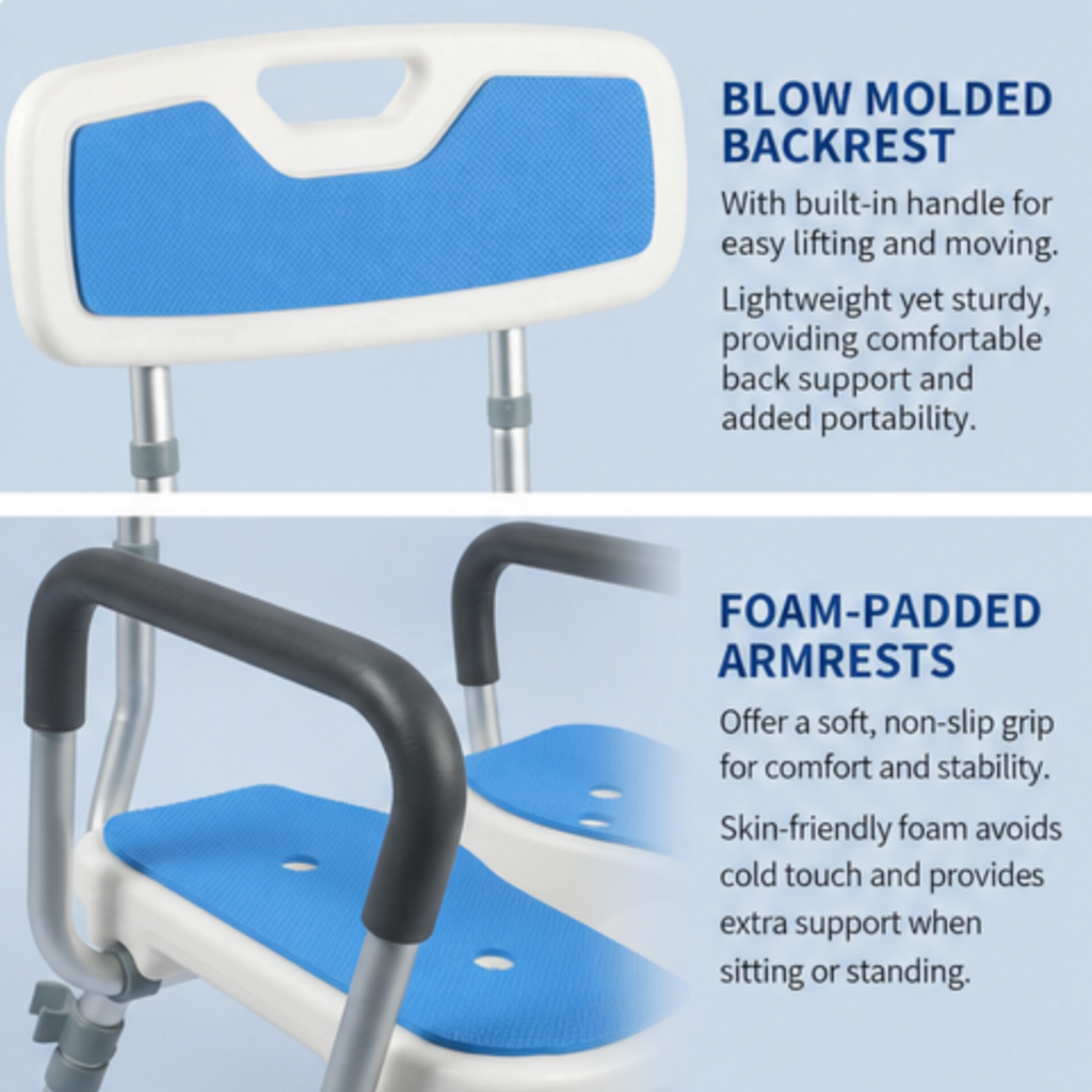 AndCare China Real Factory AC355LK removable commode bucket under seat Bath Chair Amazon Hot Selling Supplier OEM Wholesale ISO 13485 CE FDA