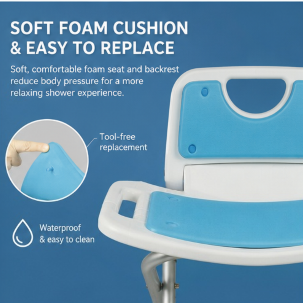 AndCare China Real Factory AC357LK folding side rail mechanism detail Bath Stool Amazon Hot Selling Supplier OEM Wholesale ISO 13485 CE FDA