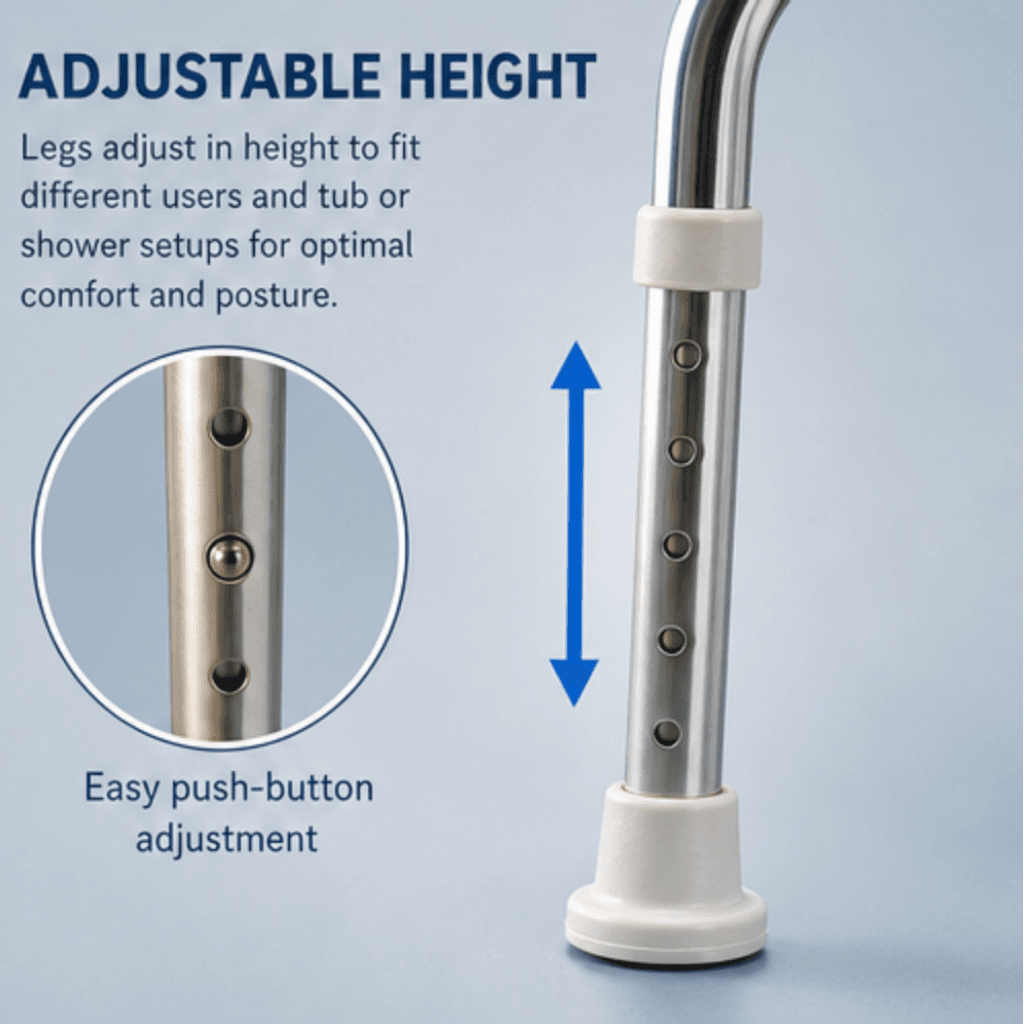 AndCare China Real Factory AC359LK Adjustable Height Shower Chair Legs for Elderly Amazon Hot Selling Supplier OEM Wholesale ISO 13485 CE FDA