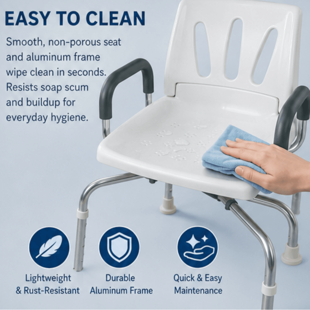 AndCare China Real Factory AC359LK Easy Clean Aluminum Frame Shower Chair for Elderly Amazon Hot Selling Supplier OEM Wholesale ISO 13485 CE FDA