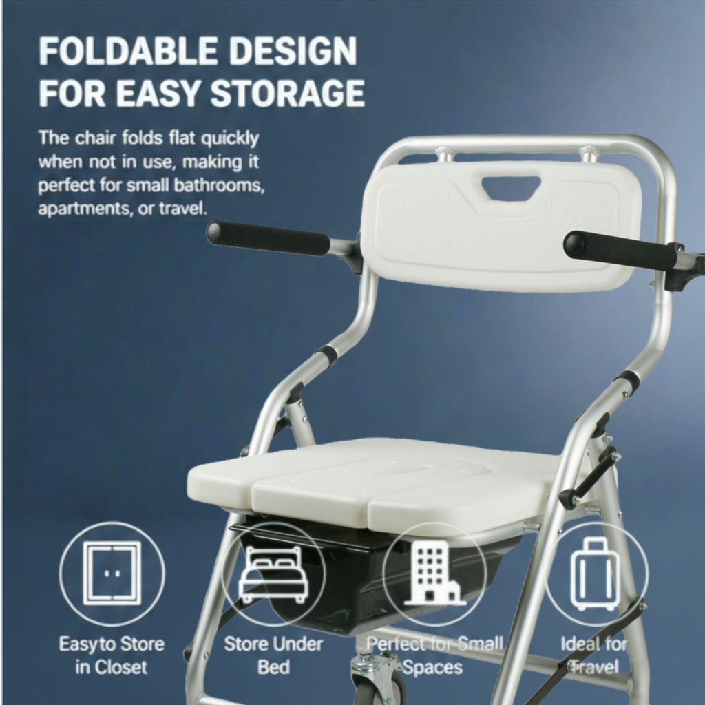 AndCare China Real Factory AC364L 4-wheel mobile commode design Bath Chair Amazon Hot Selling Supplier OEM Wholesale ISO 13485 CE FDA