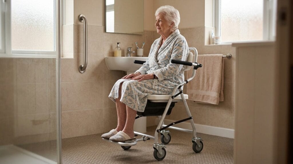 AndCare China Real Factory AC364L caregiver pushing 3-in-1 chair to bathroom Bath Chair Amazon Hot Selling Supplier OEM Wholesale ISO 13485 CE FDA