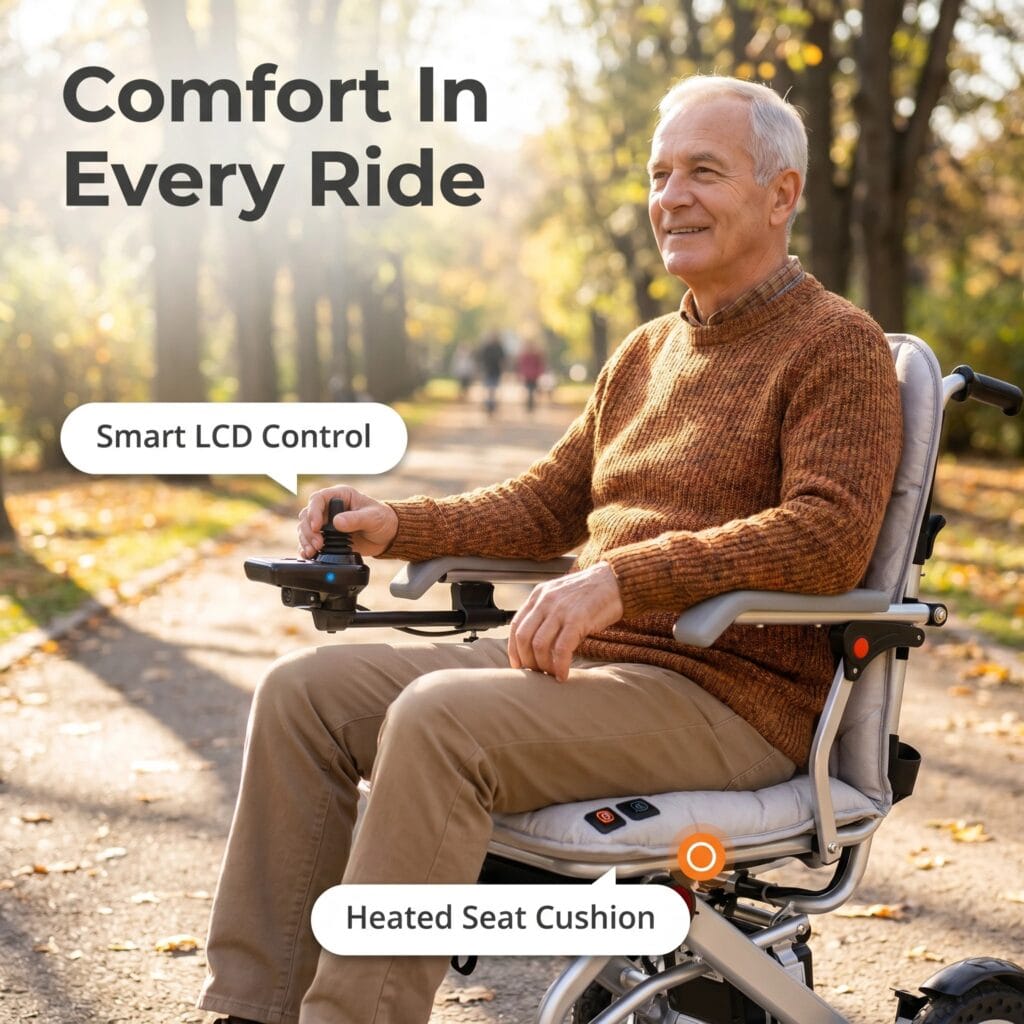 AndCare China Real Factory AC575LE-12 Electric Wheelchair Smart LCD Heated Seat for Seniors Amazon Hot Selling Supplier OEM Wholesale ISO 13485 CE FDA