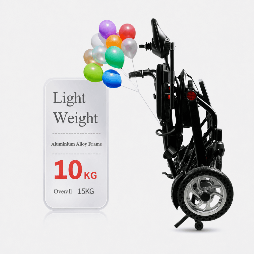 AndCare AC576LE-12 China Real Factory Aluminum Lightweight Electric Wheelchair 20kg Net Weight One-Button Folding 12-Inch Honeycomb Wheel Amazon Hot Selling Supplier OEM Wholesale ISO 13485 CE FDA