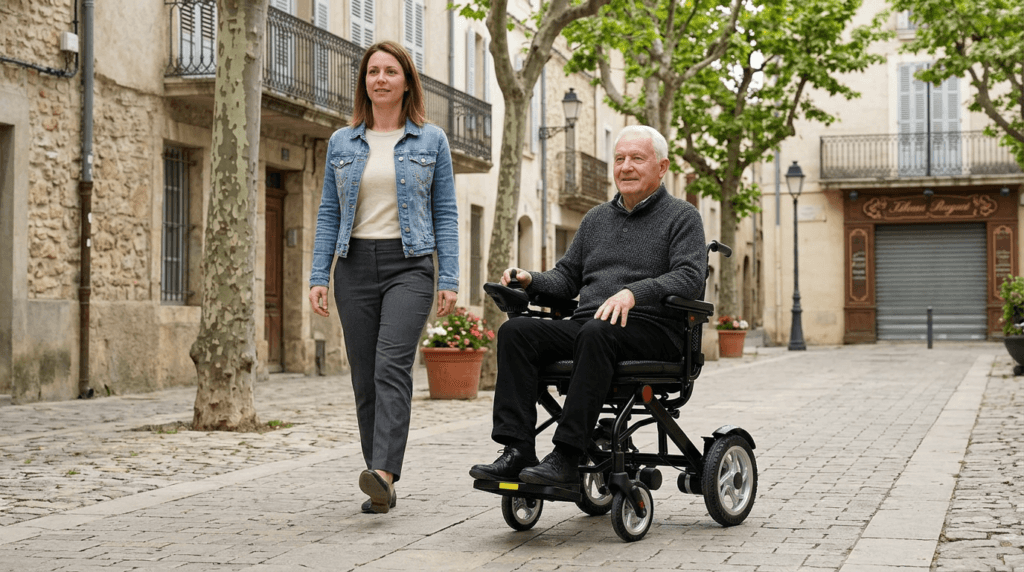 AndCare AC576LE-12 China Real Factory Aluminum Lightweight Electric Wheelchair Outdoor Urban Use Elderly Mobility 12 Inch Honeycomb Wheel Amazon Hot Selling Supplier OEM Wholesale ISO 13485 CE FDA