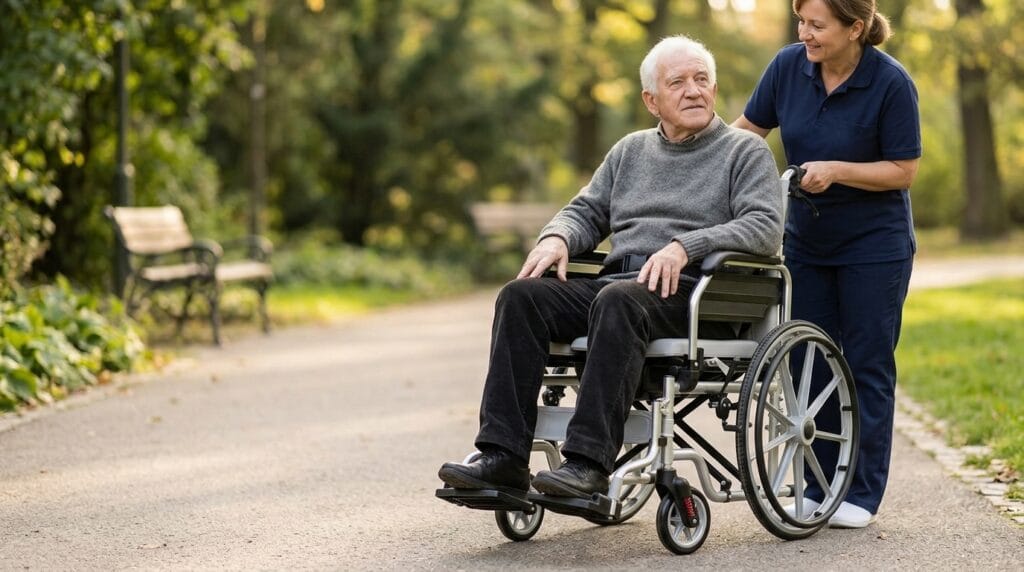 AndCare China Real Factory AC606L elderly using commode wheelchair in nursing home scene Aluminum Commode Manual Wheelchair Amazon Hot Selling Supplier OEM Wholesale ISO 13485 CE FDA