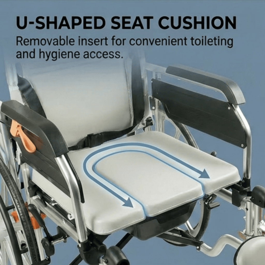 AndCare China Real Factory AC606LGC removable commode bucket and seat cushion design Aluminum 3-in-1 Manual Wheelchair Amazon Hot Selling Supplier OEM Wholesale ISO 13485 CE FDA