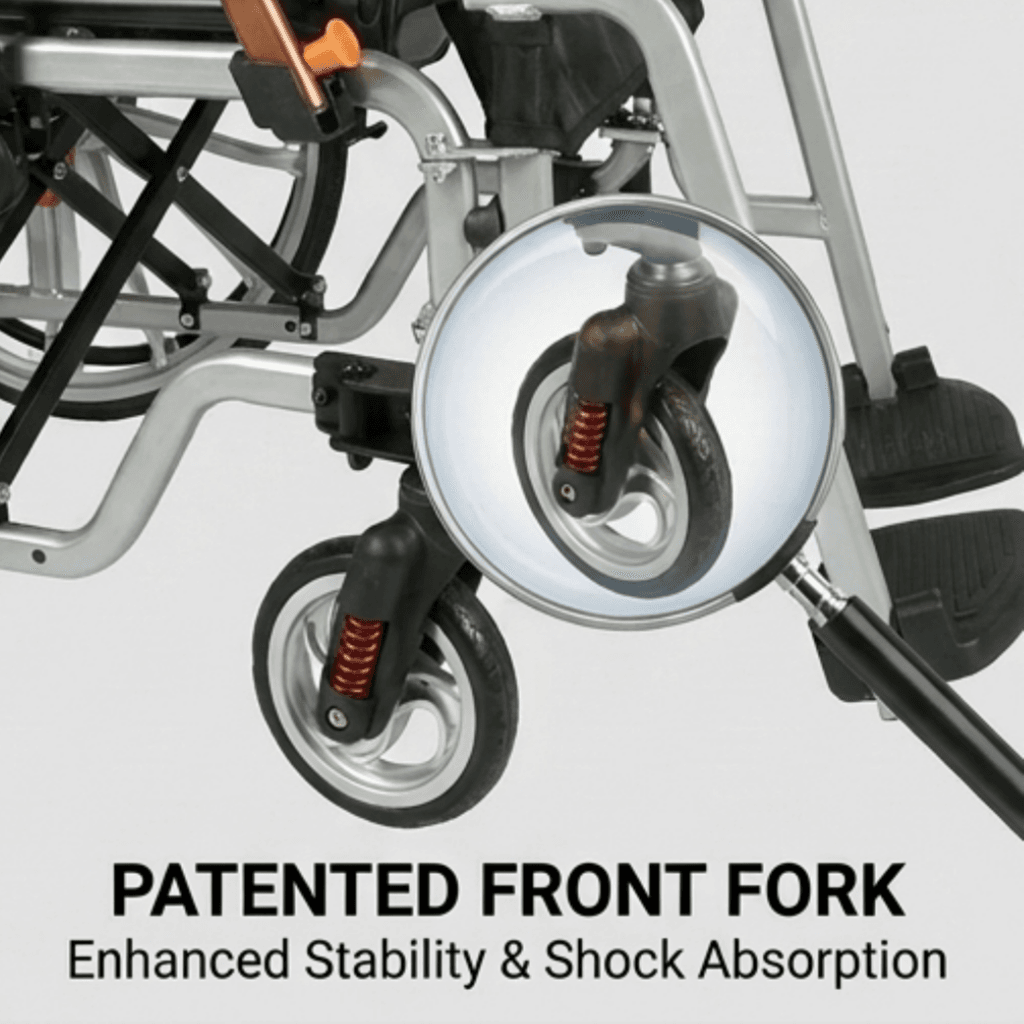 AndCare China Real Factory AC608L2 folding frame and lightweight aluminum design Aluminum Commode Manual Wheelchair Amazon Hot Selling Supplier OEM Wholesale ISO 13485 CE FDA