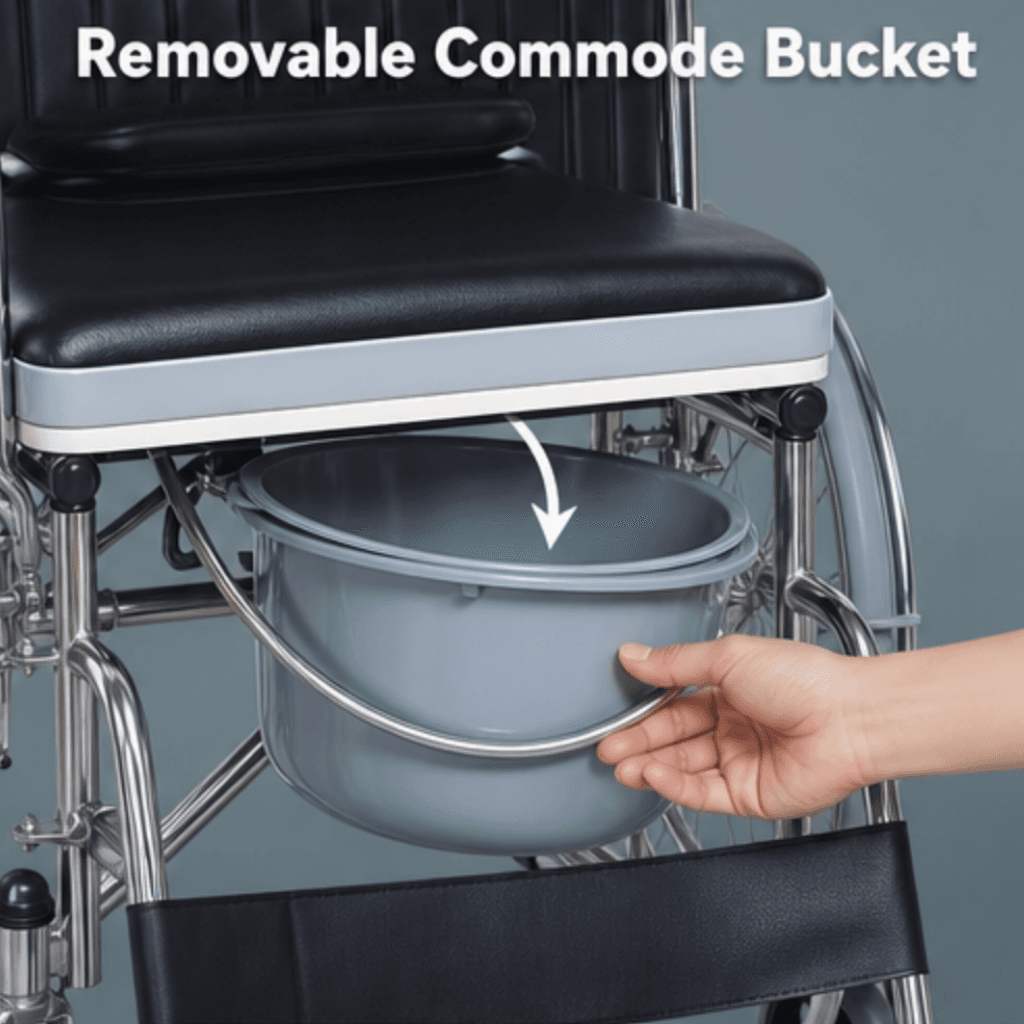AndCare China Real Factory AC609 steel commode wheelchair with 24-inch large rear wheels Steel Commode Wheelchair Amazon Hot Selling Supplier OEM Wholesale ISO 13485 CE FDA