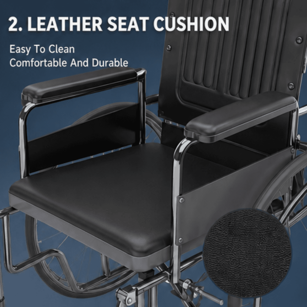 AndCare China Real Factory AC609GC reclining mechanism for patient comfort Steel Reclining Commode Wheelchair Amazon Hot Selling Supplier OEM Wholesale ISO 13485 CE FDA