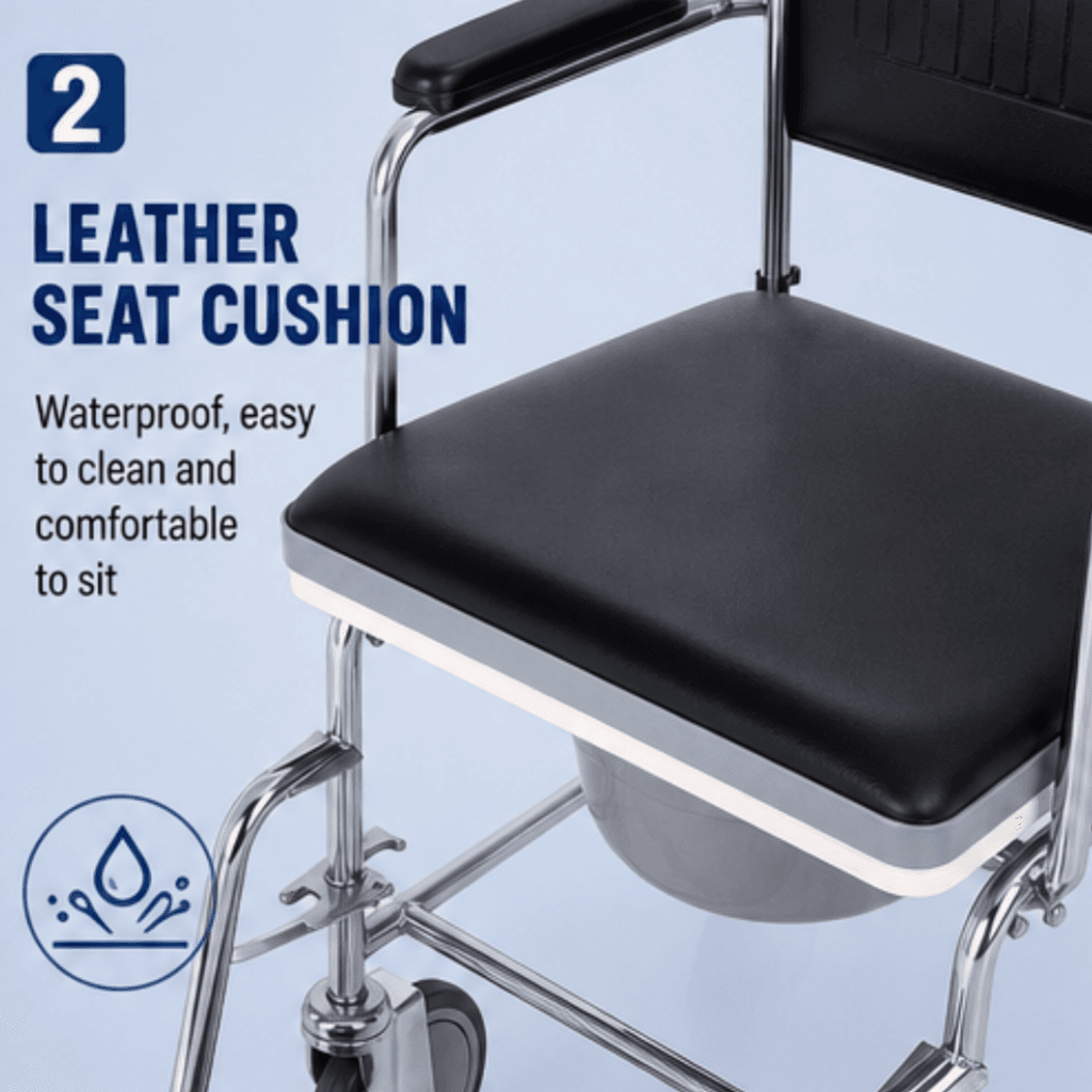 AndCare China Real Factory AC613 folding frame and commode bucket detail Steel Commode Wheelchair Amazon Hot Selling Supplier OEM Wholesale ISO 13485 CE FDA