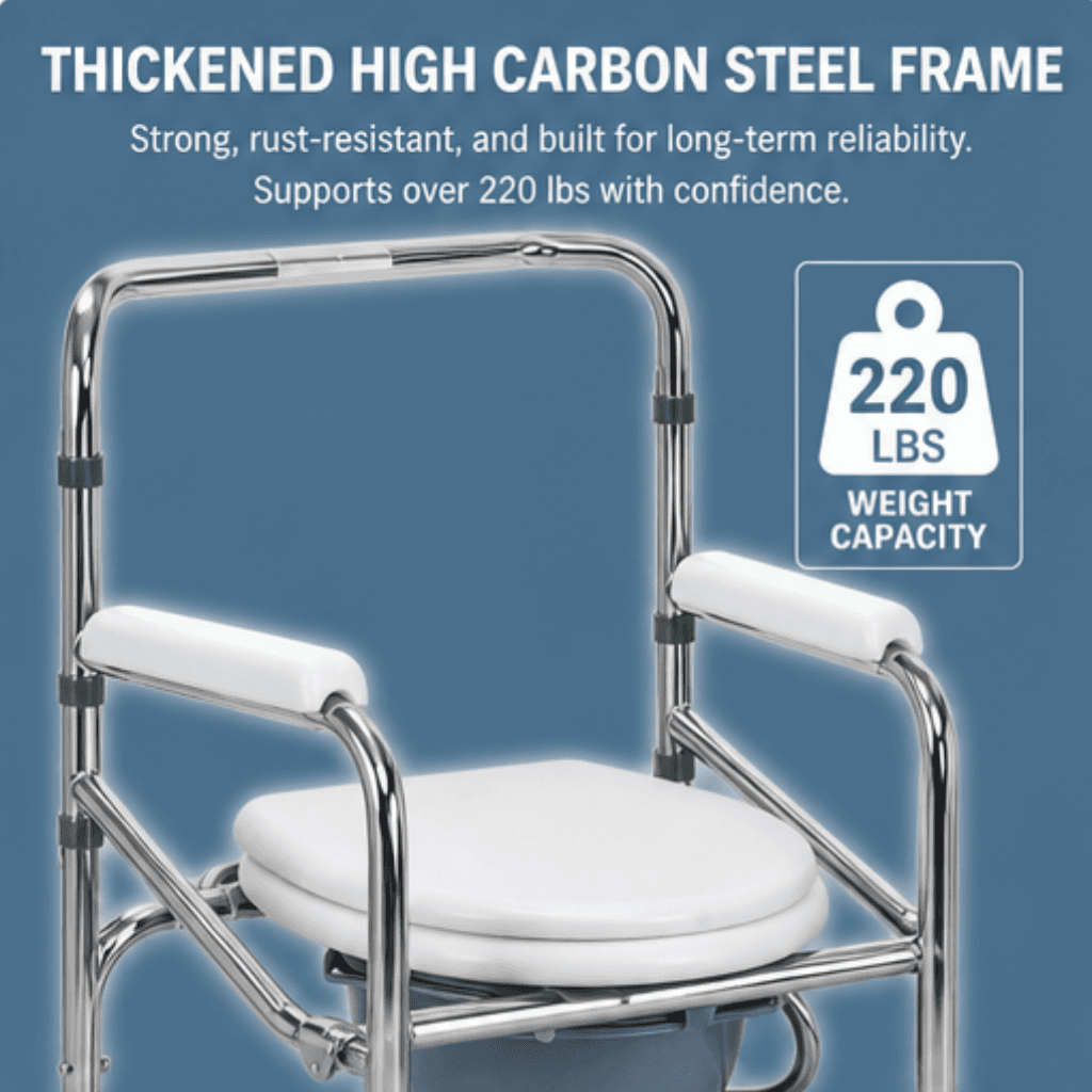 AndCare China Real Factory AC616-3 thickened high carbon steel frame 220 lbs Commode Chair Amazon Hot Selling Supplier OEM Wholesale ISO 13485 CE FDA