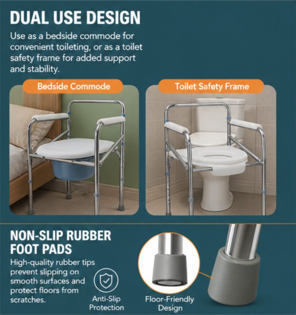 AndCare China Real Factory AC616 dual use bedside commode and toilet safety frame Commode Chair Amazon Hot Selling Supplier OEM Wholesale ISO 13485 CE FDA