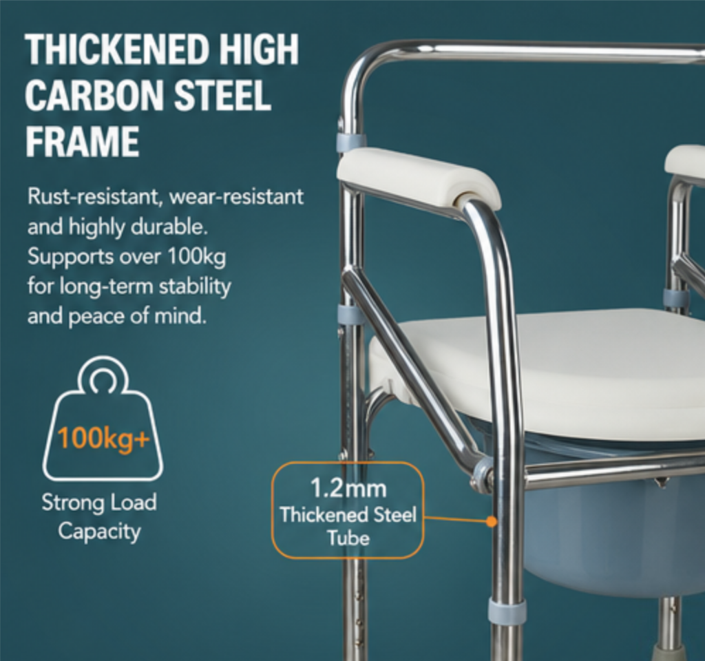 AndCare China Real Factory AC616 thickened high carbon steel frame Commode Chair Amazon Hot Selling Supplier OEM Wholesale ISO 13485 CE FDA