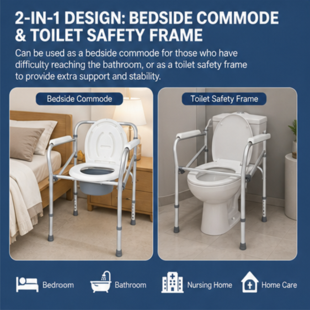 AndCare China Real Factory AC616L 2-in-1 bedside commode and toilet safety frame Commode Chair Amazon Hot Selling Supplier OEM Wholesale ISO 13485 CE FDA