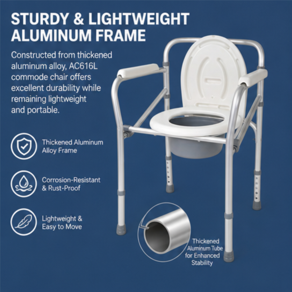 AndCare China Real Factory AC616L sturdy lightweight aluminum frame Commode Chair Amazon Hot Selling Supplier OEM Wholesale ISO 13485 CE FDA