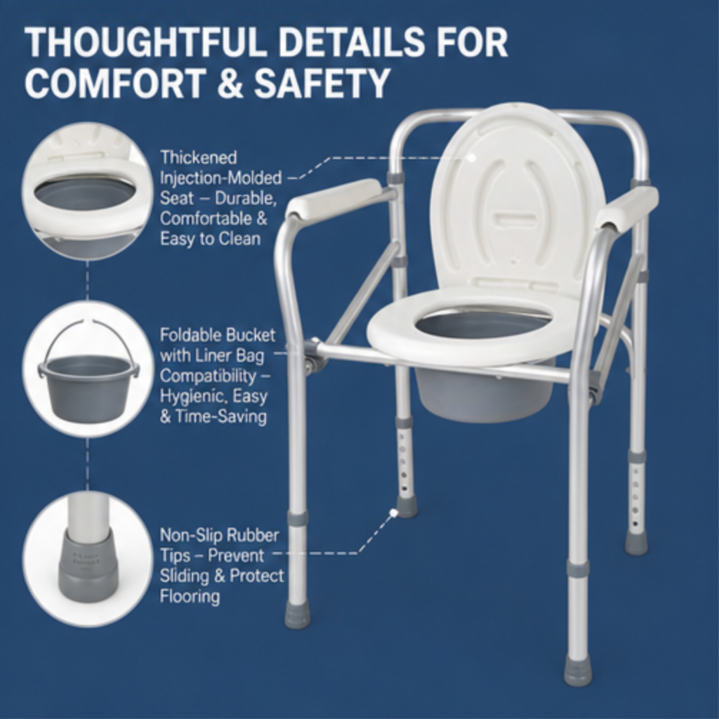 AndCare China Real Factory AC616L thoughtful details for comfort and safety Commode Chair Amazon Hot Selling Supplier OEM Wholesale ISO 13485 CE FDA