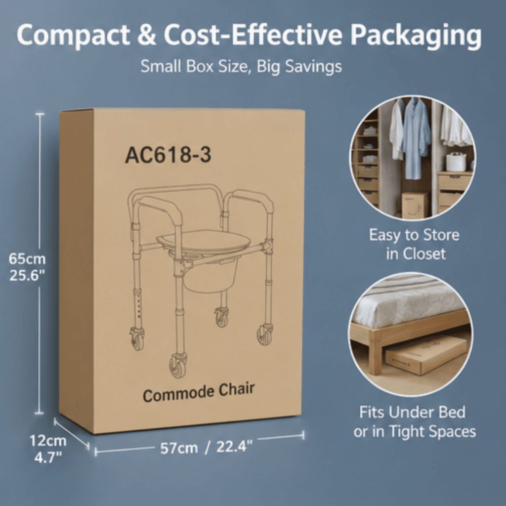 AndCare China Real Factory AC618-3 foldable bucket and removable armrest Commode Chair Amazon Hot Selling Supplier OEM Wholesale ISO 13485 CE FDA