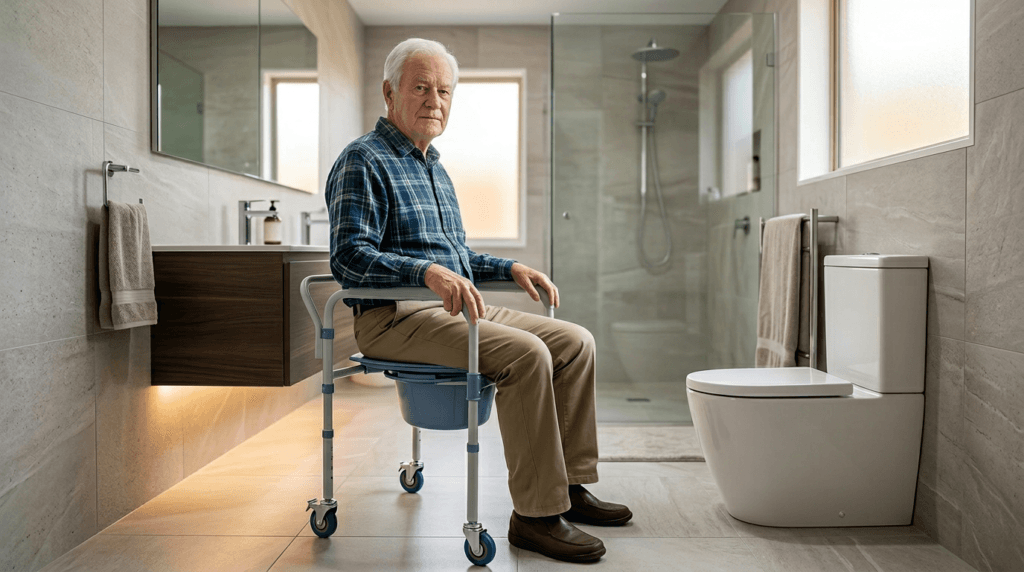 AndCare China Real Factory AC618-3 lockable caster commode chair in use Commode Chair Amazon Hot Selling Supplier OEM Wholesale ISO 13485 CE FDA