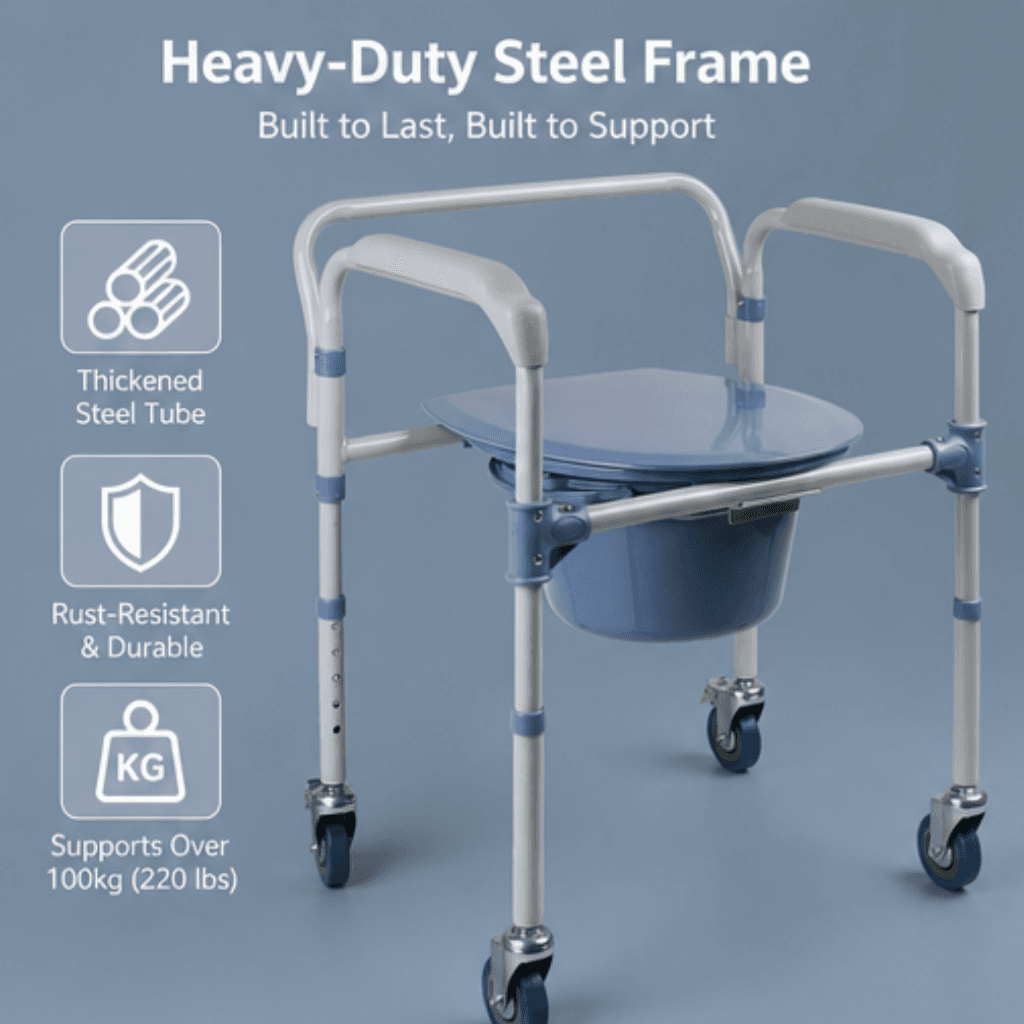 AndCare China Real Factory AC618-3 non-slip rubber tips and brake system Commode Chair Amazon Hot Selling Supplier OEM Wholesale ISO 13485 CE FDA
