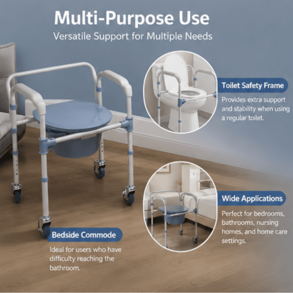 AndCare China Real Factory AC618-3 white powder-coated steel frame detail Commode Chair Amazon Hot Selling Supplier OEM Wholesale ISO 13485 CE FDA