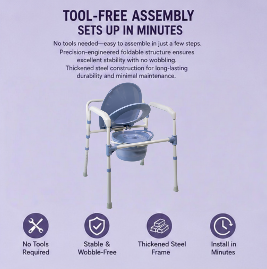 AndCare China Real Factory AC618 foldable blue bucket removable Commode Chair Amazon Hot Selling Supplier OEM Wholesale ISO 13485 CE FDA