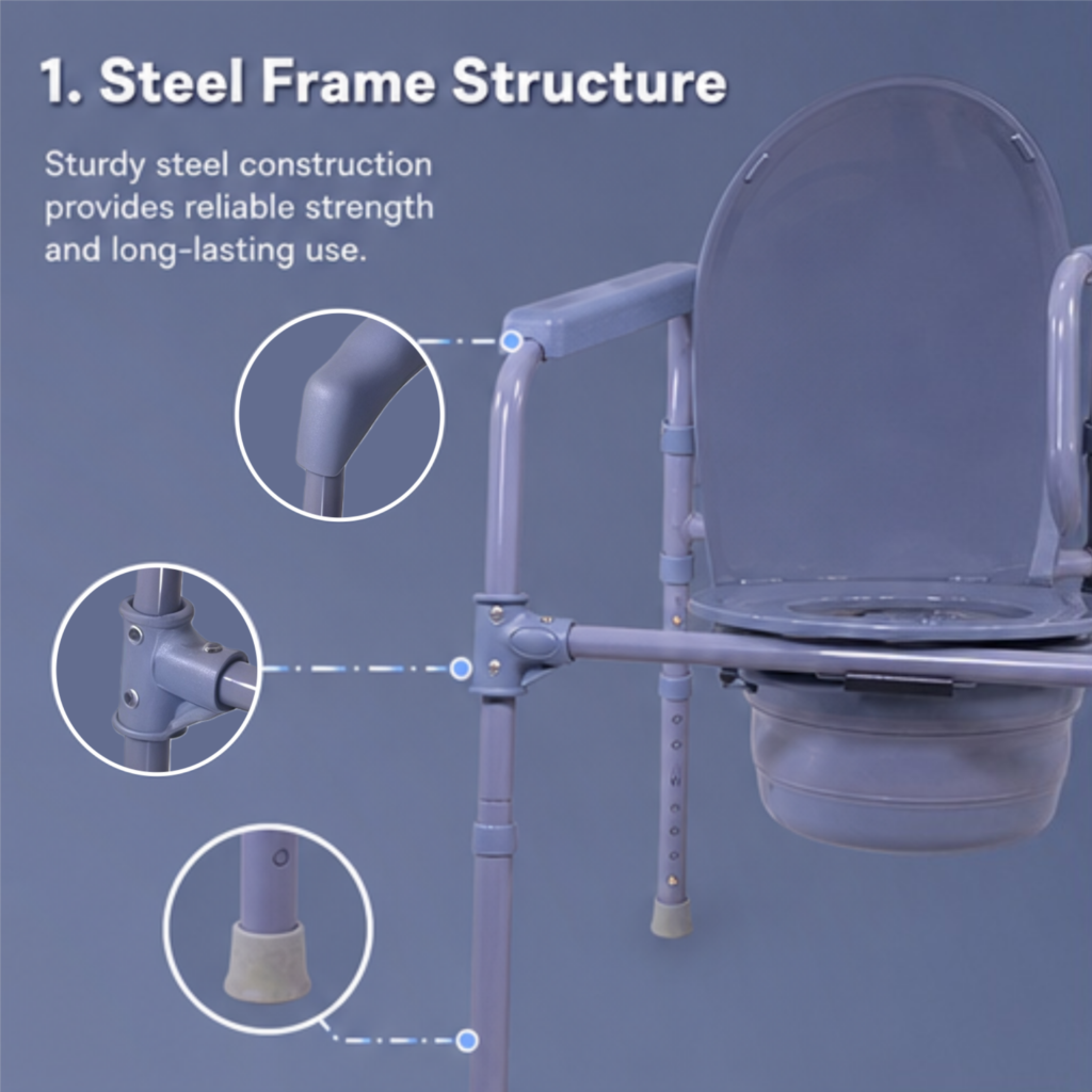 AndCare China Real Factory AC618K Powder Coated Steel Frame Structure Sturdy Commode Chair Amazon Hot Selling Supplier OEM Wholesale ISO 13485 CE FDA