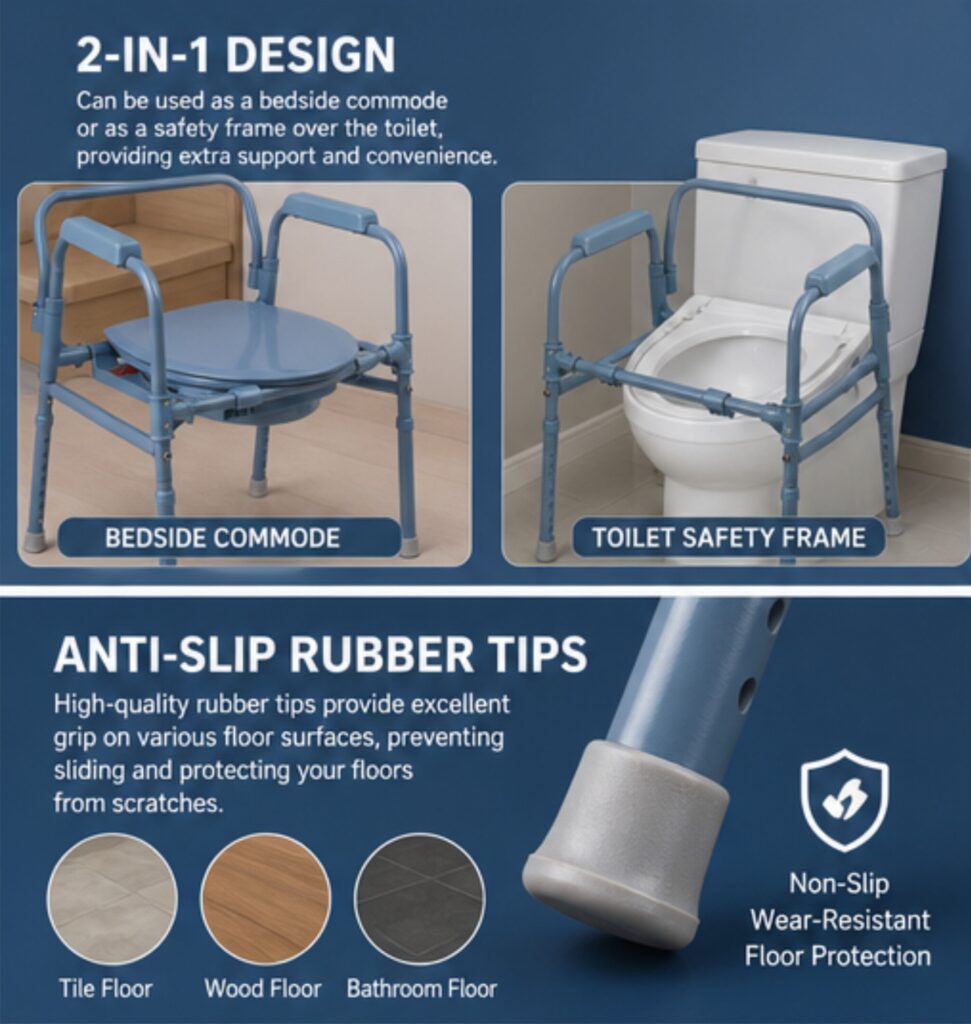 AndCare China Real Factory AC618K2 2-in-1 bedside commode and toilet safety frame Commode Chair Amazon Hot Selling Supplier OEM Wholesale ISO 13485 CE FDA