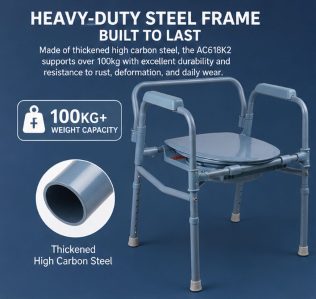 AndCare China Real Factory AC618K2 foldable compact commode bucket Commode Chair Amazon Hot Selling Supplier OEM Wholesale ISO 13485 CE FDA