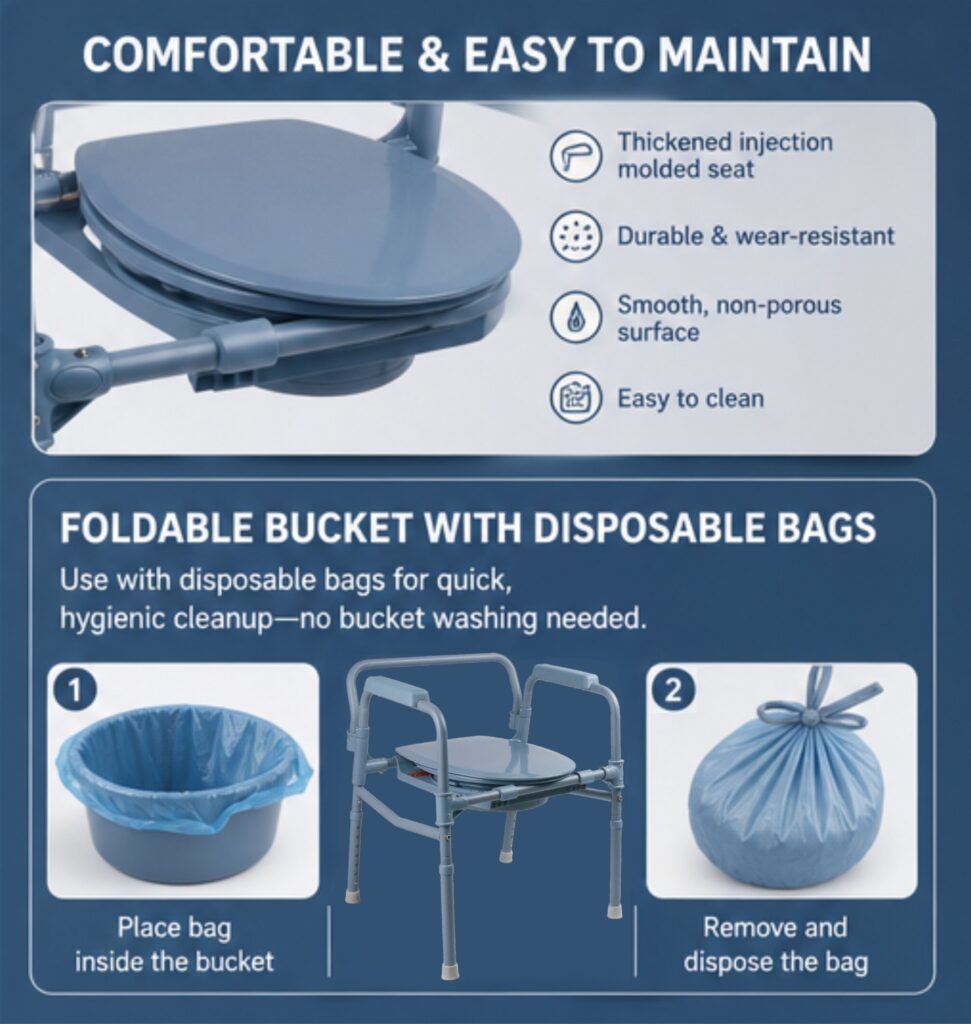 AndCare China Real Factory AC618K2 gray-blue spray-painted steel frame Commode Chair Amazon Hot Selling Supplier OEM Wholesale ISO 13485 CE FDA