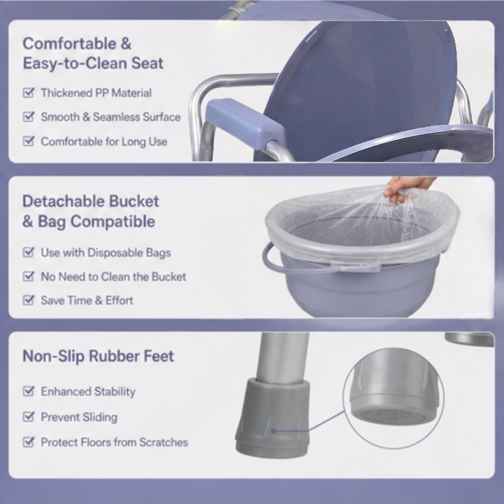 AndCare China Real Factory AC618LK anodized satin silver aluminum alloy frame Commode Chair Amazon Hot Selling Supplier OEM Wholesale ISO 13485 CE FDA