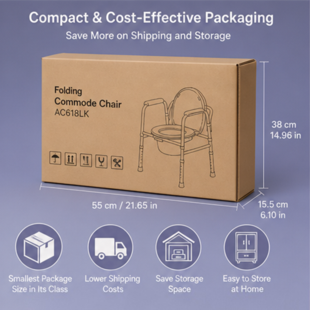 AndCare China Real Factory AC618LK blue foldable bucket and padded armrest Commode Chair Amazon Hot Selling Supplier OEM Wholesale ISO 13485 CE FDA