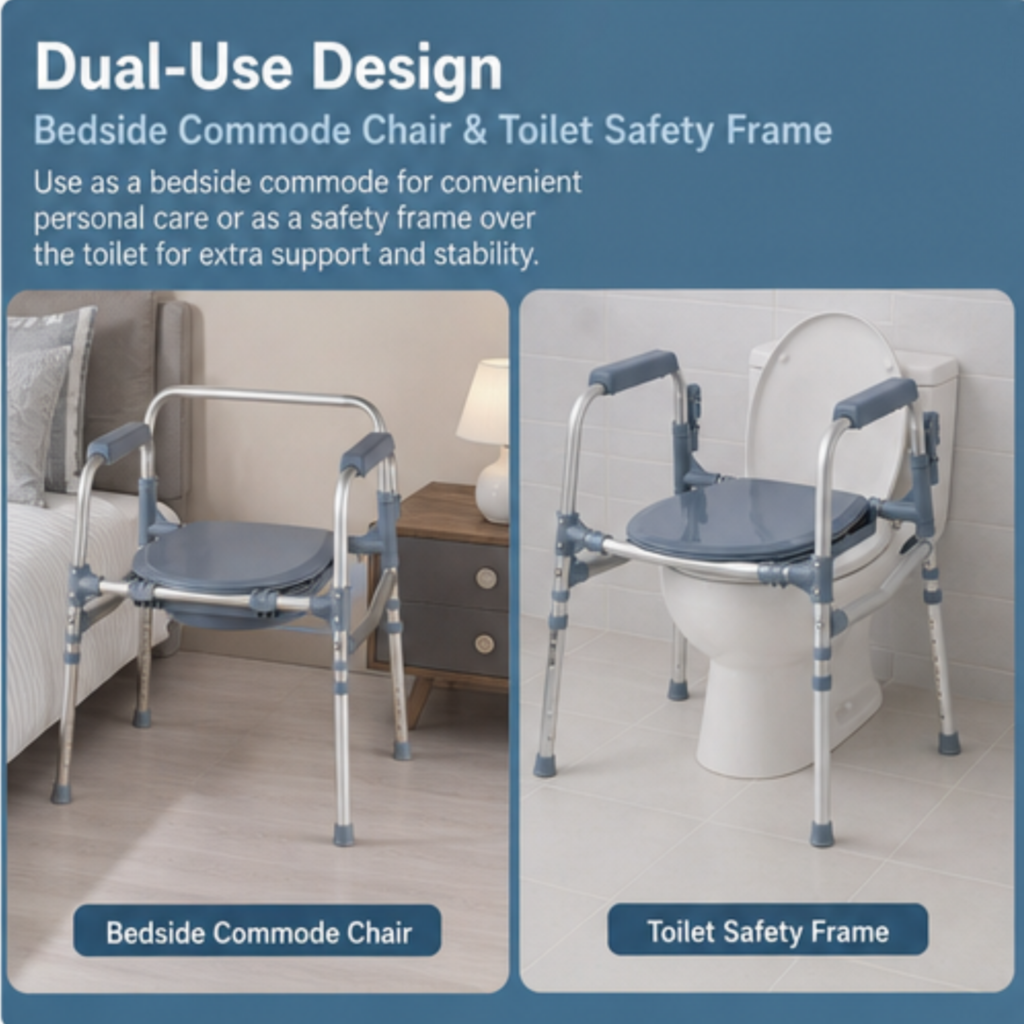 AndCare China Real Factory AC618LK2 dual-use bedside commode chair and toilet safety frame Commode Chair Amazon Hot Selling Supplier OEM Wholesale ISO 13485 CE FDA