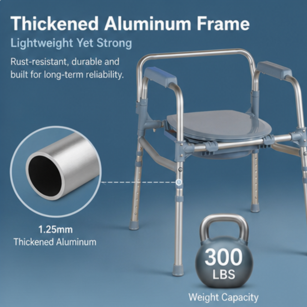 AndCare China Real Factory AC618LK2 non-slip rubber tips and stable base Commode Chair Amazon Hot Selling Supplier OEM Wholesale ISO 13485 CE FDA