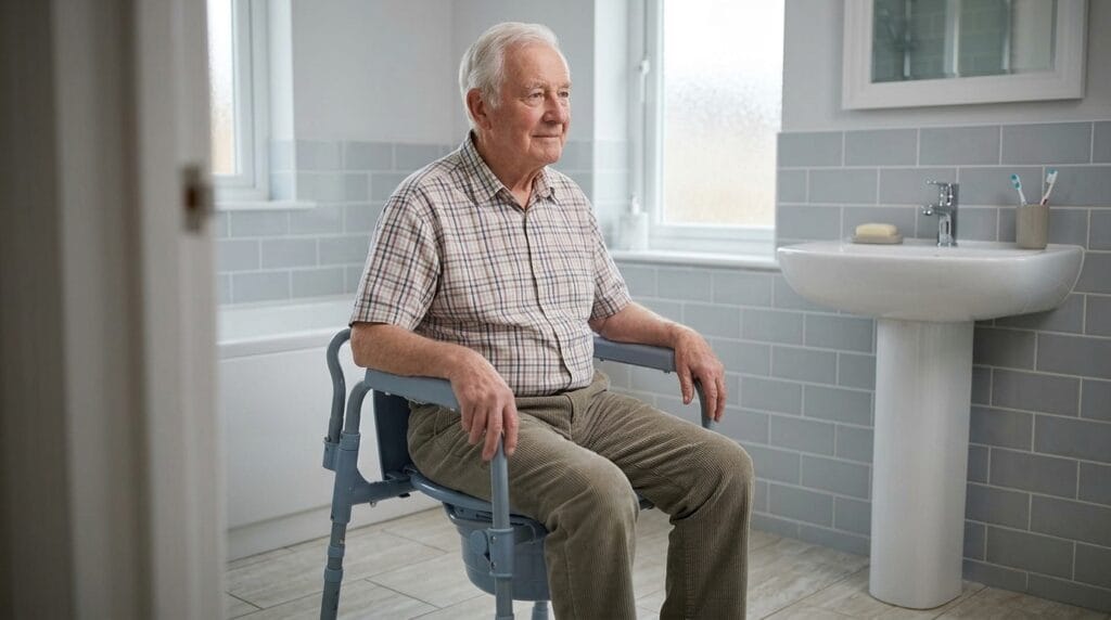 AndCare China Real Factory AC619K gray-blue commode chair in bathroom Commode Chair Amazon Hot Selling Supplier OEM Wholesale ISO 13485 CE FDA