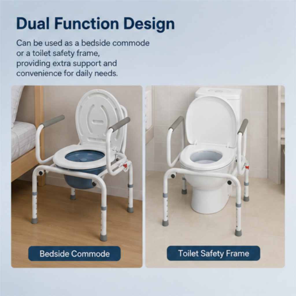 AndCare China Real Factory AC667 dual function design bedside commode and toilet safety Commode Chair Amazon Hot Selling Supplier OEM Wholesale ISO 13485 CE FDA