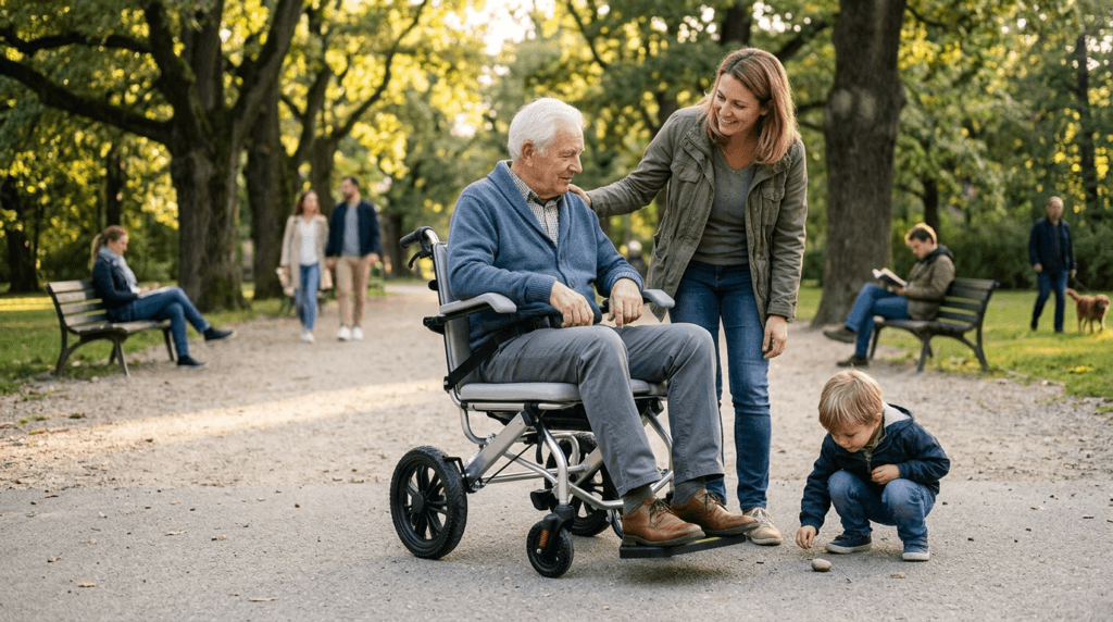 AndCare China Real Factory AC676L-12 elderly travel scene with lightweight aluminum commode wheelchair Aluminum Lightweight Commode Wheelchair Amazon Hot Selling Supplier OEM Wholesale ISO 13485 CE FDA