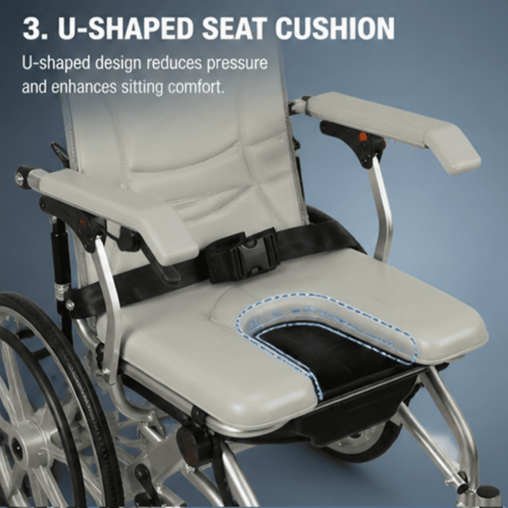 AndCare China Real Factory AC676LG-20B aluminum lightweight reclining commode wheelchair 20-inch rear Aluminum Lightweight Commode Wheelchair Amazon Hot Selling Supplier OEM Wholesale ISO 13485 CE FDA