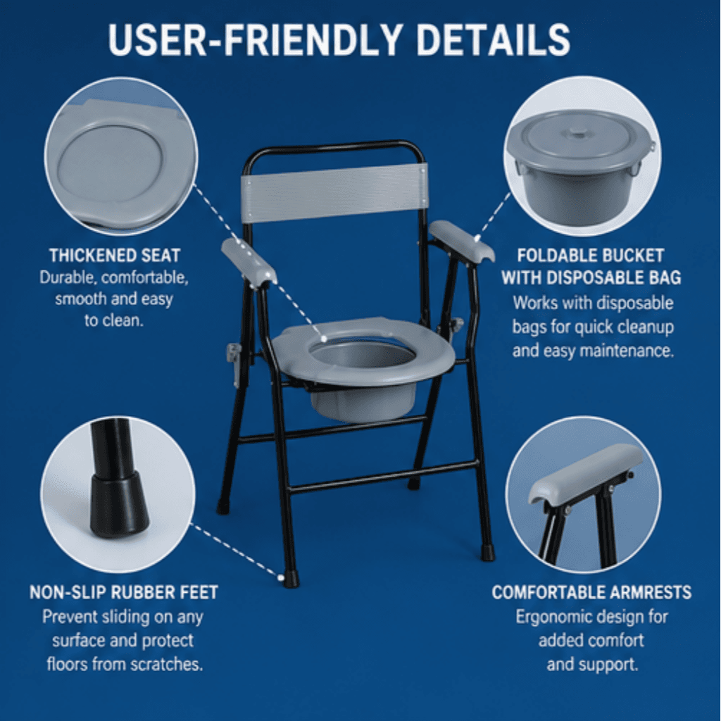 AndCare China Real Factory AC699 black painted steel frame with gray back panel Commode Chair Amazon Hot Selling Supplier OEM Wholesale ISO 13485 CE FDA